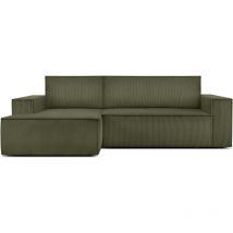 Konsimo - napi Ecksofa links, mit Schlaffunktion, in Pet Friendly Cord-Stoff, grün
