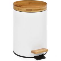 Andrea House - papelera pedal blanca con tapa bambú 3l Ø17x26cm