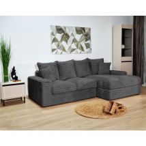 Andy - canapé d'angle droit 4 places en fausse fourrure côtelée - gris foncé