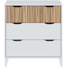 Angebot Kommode, 3 Schubladen, Weiß + Naturfarbenes Nachttischset