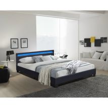Provence Literie - angel - Solide et Confortable Lit 140x200 avec Sommier + Tête de Lit avec Eclairage led Couleur noir + Pieds en 10 cm pour matelas