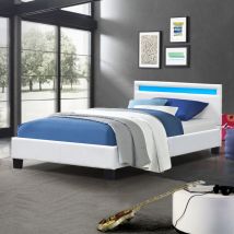 King Of Dreams - angel - Solide et Confortable Lit 90x190 avec Sommier + Tête de Lit avec Eclairage led Couleur blanc + Pieds en 10 cm pour matelas