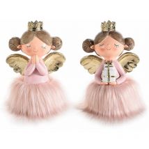 Gruppo Maruccia - Angioletti Natalizi decorativi con luci Led ali dorate e gonna in pelliccia sintetica