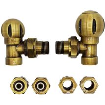 Varioterm - Angled Antique Brass Radiator Valve Set pex Copper Fittings