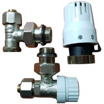 Calido - Angled Thermostatic Standard Radiator Brass Valve Set 1/2 Inch x pex 16mm