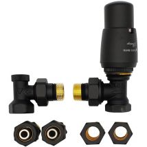 Varioterm - Angled Version Black Powder Coated Brass Thermostatic Lockshield Valve Radiator Set + Copper (Cu) and pex Connectors