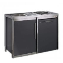 Moderna - Angolo cottura con piano cottura e frigorifero metalline 120cm, verniciato a polvere color antracite