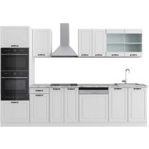 Vicco - Cucina componibile R-Line, Casa di campagna bianca/bianco, 300 cm con armadio alto, pl Marmo