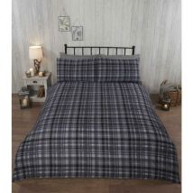Rapport Home - Angus Stag Grey Single Duvet Cover Set 100% Brushed Cotton Reversible Checked Duvet Set - Grey