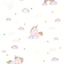 Profhome - Papier peint enfants 361581 papier peint légèrement texturé avec un dessin infantile mat rose blanc violet jaune 5,33 m2