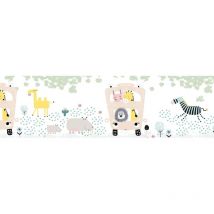 Profhome - Papier peint motif animal 403756 bordure auto-adhésive légèrement texturé avec des motifs animaux mat blanc jaune blanc crème bleu 0,75 m2