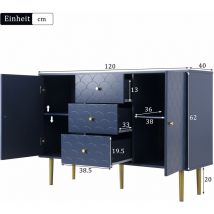 L&h-cfcahl - Caisson Commode à 2 portes et 3 tiroirs, certifié fsc , bleu marine-H82/L120/P40 cm l&h