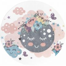 Imagine - Tapis Rond pour chambre d'enfant Crème Motif Nuages (Crème et Multicolore - 120x120cm)