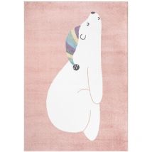 Imagine - Tapis pour chambre d'enfant Motif Ours Blanc (Rose et Blanc - 140x200cm)