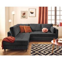 Anna - canapé d'angle gauche 5 places convertible en velours texturé