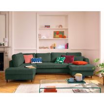 Anna - canapé panoramique d'angle gauche 7 places convertible avec coffre en velours texturé