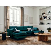 Lisa Design - Anna – wohnlandschaft u-form – 7-sitzer – mit schlaffunktion und bettkasten – aus samt - entenblau
