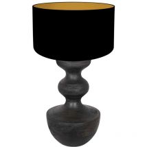 Tischlampe - Lyons - schwarz - holz leinen - ø - Anne Lighting