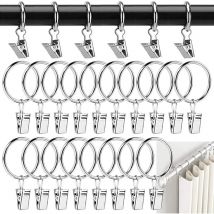 Anneaux Rideaux Metal 40 Pièces Pince à Rideaux Anneaux Rideaux Douche 38mm Clips de Rideau Anneaux Argent pour Tringle à Rideau et Anneau de