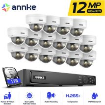 12 mp Outdoor Video Surveillance Kit, 16 outdoor cameras with color and ir night vision, built-in microphone, person/vehicle detection, 24/7 video