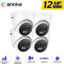 ANNKE 12MP 4PCS Caméra de surveillance extérieure POE Caméra de détection de personnes/véhicules, vision nocturne couleur 100 pieds, H.265+, IP67