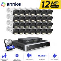 12MP Kit de Vidéosurveillance Extérieure 32CH nvr 28×Caméras Intelligente Double Lumière Vision Nocturne,Alerte Email,APP/PC à Distanc PoE Kit Caméra