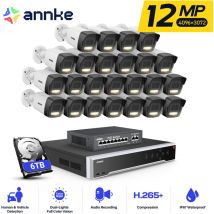 12MP Kit de Vidéosurveillance Filaire 32CH nvr 24×Caméras Intelligente Double Lumière Vision Nocturne,Alerte Email,APP/PC à Distanc PoE Kit Caméra de