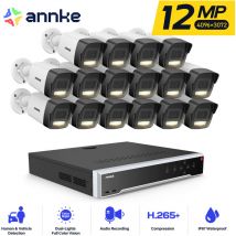 12MP Kit di Videosorveglianza Cablata PoE 32CH nvr 16×Telecamere Esterne Intelligenti Doppia Luce ir Visione Notturna, Avviso E-mail,Rilevamento