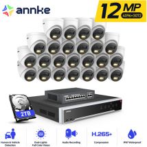 12MP Kit di Videosorveglianza Esterno PoE 32CH nvr 24×Telecamere Intelligenti Doppia Luce Visione Notturna,Avviso E-mail app/pc Remoto Sistema di