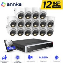 Annke - 12MP Kits de Videovigilancia Exterior 32CH nvr 16×IP Cámaras Inteligentes Dual Luz Visión Nocturna,Detección Movimiento,Remoto app/pc Sistema