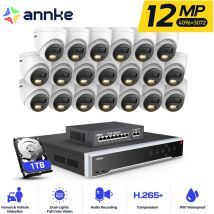 12MP Kit de cámara seguridad exteriores,32ch nvr 20 cámara PoE visión nocturna app/pc remoto detección movimiento kit de videovigilancia,1TB hdd