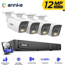 Annke - 12MP PoE Kits de videovigilancia,4pcs Cámaras Exterior Seguridad,Detección Movimiento,Grabación 24/7 Vision Nocturna,1TB hdd