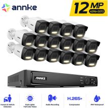 16 Kanal 12mp Poe Überwachungskamerasystem,16 X 12mp Poe Ip Außenkameras 24/7 Aufzeichnung, Farbnachtsicht - Annke