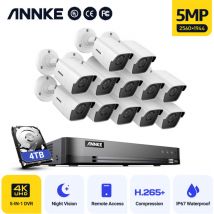 ANNKE 16CH 1080P Lite Hybrid 5-in-1CCTV DVR H.265+ Security Surveillance DVR 5MP Super HD Night Vision TVI Security Camera Kit 12Camera -4TB HDD