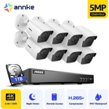 Annke - Système de caméra de vidéosurveillance 8 canaux Ultra hd 4K H.265 + dvr et caméras 8 × 5MP hd résistantes aux intempéries avec exir led ir