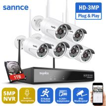 WiFi Kit de Vidéosurveillance Vision Nocturne Détection Mouvement Sans Fil 6Caméras - 1TB hdd - Sannce
