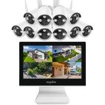 2K Kit de Cámara de Vigilancia WiFi Monitor lcd de 10,1''NVR con 10 Cámara de Seguridad Exterior,Visión Nocturna,Alarma de Movimiento,App Remoto,0TB