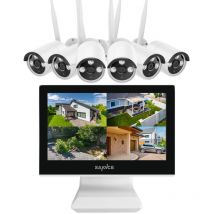2K Kit de Cámara de Vigilancia WiFi Monitor lcd de 10,1''NVR con 6 Cámara de Seguridad Exterior,Visión Nocturna,Alarma de Movimiento,App Remoto,0TB