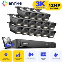 3K Filaire Kit de Vidéosurveillance Extérieure,16CH nvr et 16X5MP Caméra PoE,Détection Humaine/Véhicule,Couleur Vision Nocturne,Double Lumière