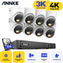 Annke - 3K Network Camera ir Waterproof Built-in Mic Kit 8Cameras 8MP H.265+ 4K PoE nvr Video Security System - 2TB hdd
