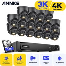 ANNKE 3K Security Camera System Outdoor Waterproof Camera Kit,16× Dome Cameras 16CH 4K Super HD POE NVR Video Security System - 1TB HDD