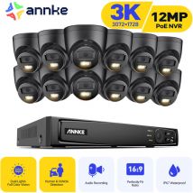 3K Wired Outdoor Security Camera, Video Surveillance Kit with 16CH nvr and 12X5MP PoE ip Camera, Color Night Vision, Human/Vehicle Detection - Annke