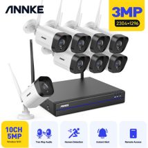 Annke - 3MP Kit de Vidéosurveillance Extérieur Sans fil avec 8 Caméras,IR Vision Nocturne,Alerte E-mail WiFi Caméra de Surveillance Accès Distance
