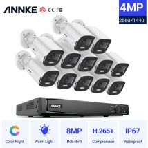 4K 16CH Ultra hd PoE nvr System avec 4MP Super hd True Full Color Night Vision H.265 + Network PoE Bullet ip Caméras de sécurité avec 12 caméras