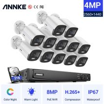4K 16CH Ultra hd PoE nvr System avec 4MP Super hd True Full Color Night Vision H.265 + Network PoE Bullet ip Caméras de sécurité avec 12 caméras
