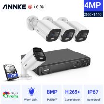 8CH Kit de Videosurveillance PoE nvr 4× Camera PoE 4MP Full Color Night Vision Kit Caméra de Surveillance Extérieur Accès Distance - 1 To - Annke