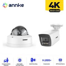 4K Caméra Surveillance Interieur Extérieure,Détection Personne/Véhicule,Couleur Vision Nocturne Accès Distance,1 Dôme+1 Balle Caméra - Annke