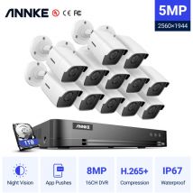 SANNCE 5 en 1 16CH 1080p DVR Système de caméra de sécurité filaire avec caméras de surveillance CCTV 1080p pour maison Kits de vidéosurveillance