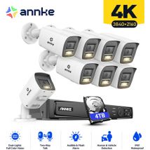 Annke - 4K Kit di Videosorveglianza Esterno,16CH nvr con 8 Telecamere Bullet PoE Visione Notturna Colori,Audio Bidirezionale Sistema di Telecamere di