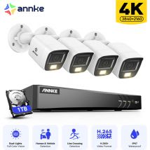 Annke - 4K Kit telecamera di videosorveglianza torretta esterna cablata ,dvr 8CH e 4 telecamere da 8MP, visione notturna a colori e ir, IP67, sistema